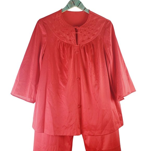 Vintage 70's Vanity Fair TWO Piece Valentine Red High Rise Pajama Pant Set, Sz M - Picture 3 of 9